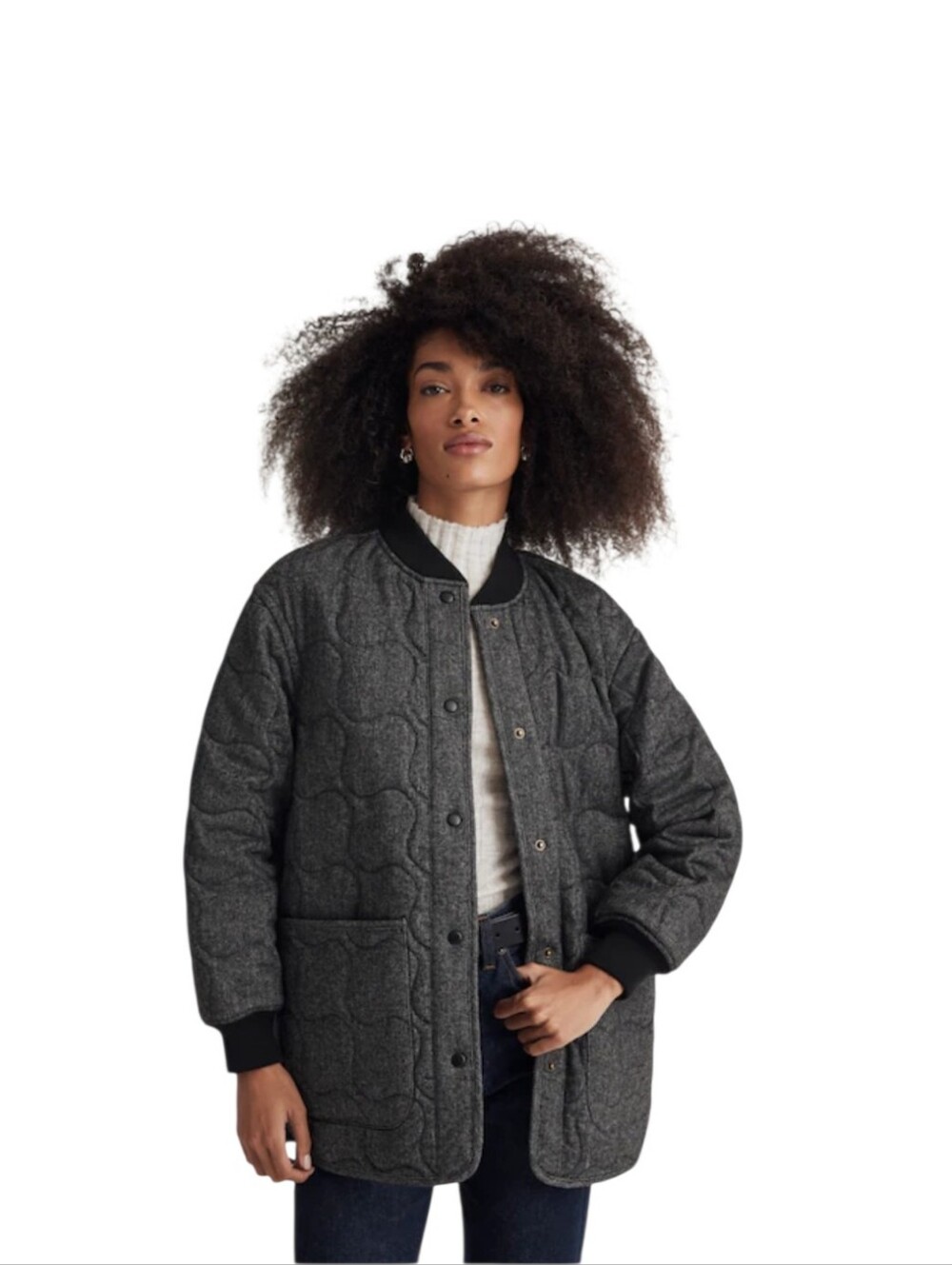 Madewell Women's Quilted Oversized Wool Blend Bomber Jacket Size Medium
